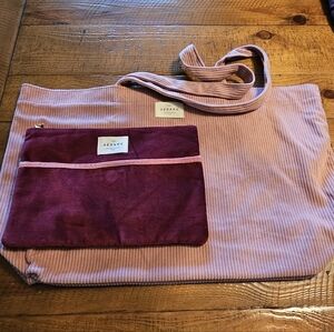 Sezane Pink Corduroy Tote Bag and Velvet Pouch
